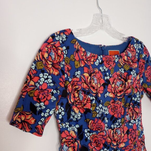 Modcloth Blue & Pink Floral Fit & Flare Retro Dress - Picture 4 of 10